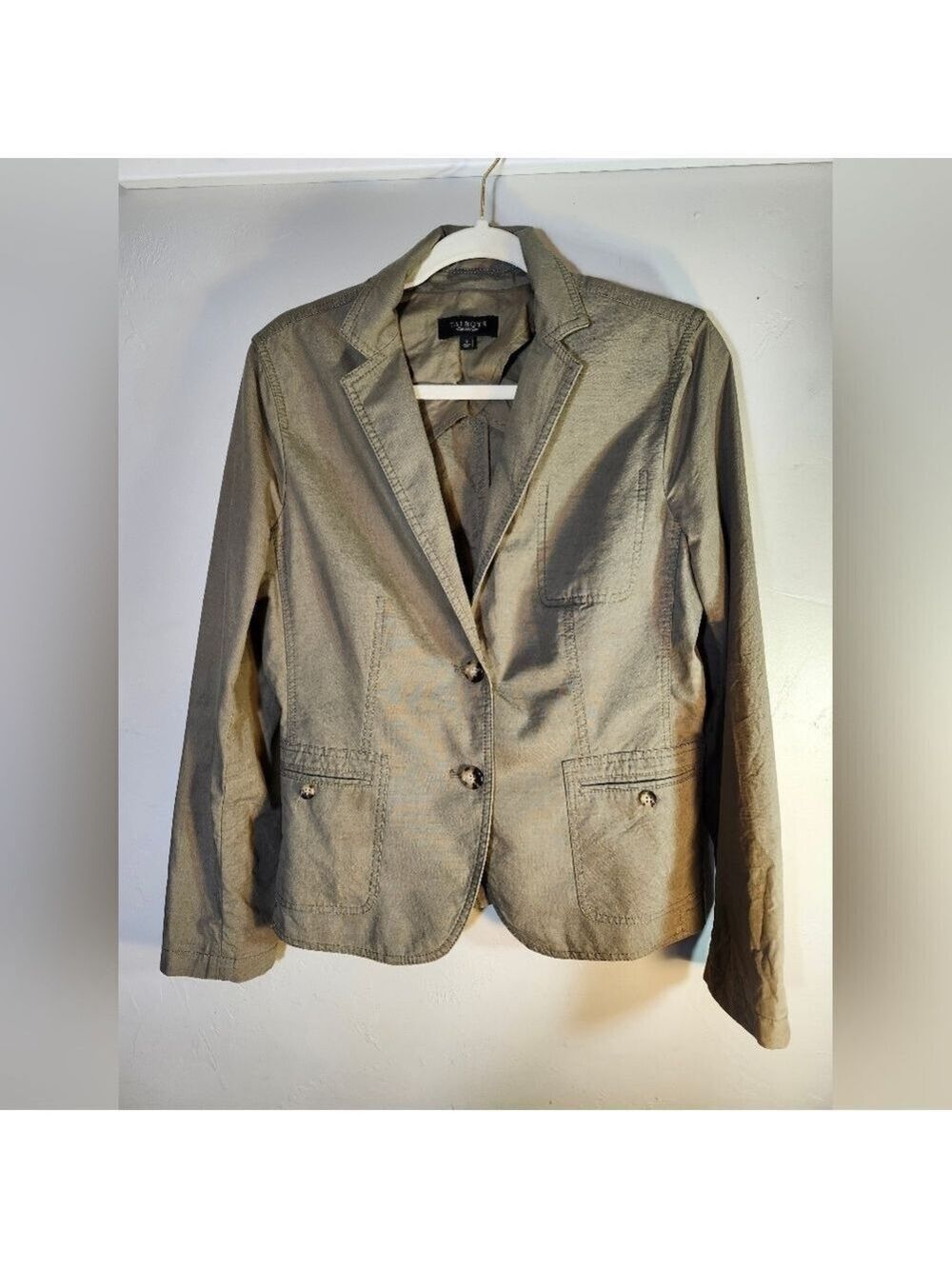 Talbots Army Green Green 100% Cotton Blazer 2 Pockets Sz 10/12